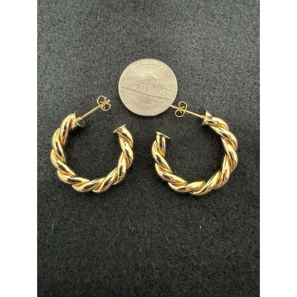Chunky Twisted Rope Hoop Earrings Polished Gold Tone Statement NEW